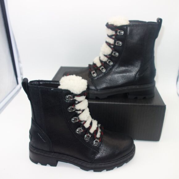 NEW Sorel Lennox Lace Cozy Boots Waterproof Shearling Lug Women's 5 Black - Picture 6 of 13